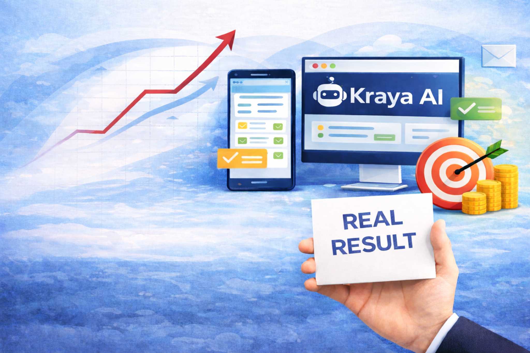 Kraya AI dashboard showing real business results with increased replies, higher conversions, and improved sales performance using WhatsApp automation.
